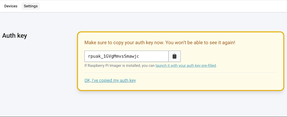 Raspberry Pi Connect Auth Key