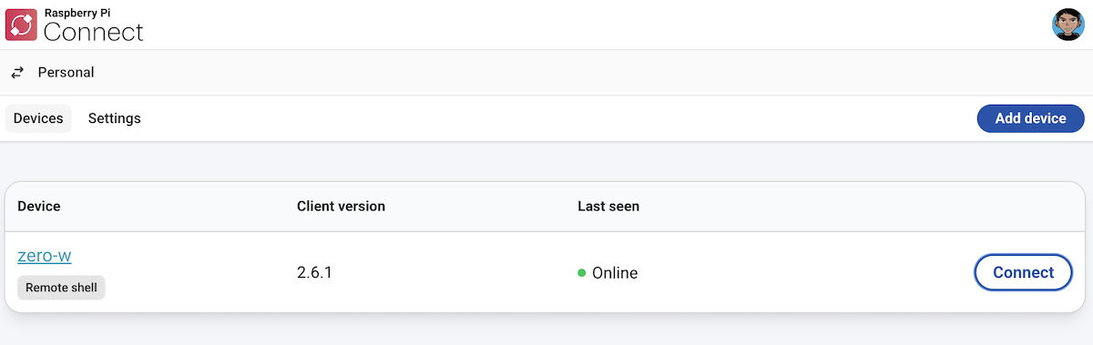 Raspberry Pi Connect Devices